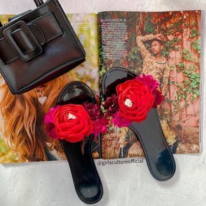Black Jelly Floral Sandal Slides